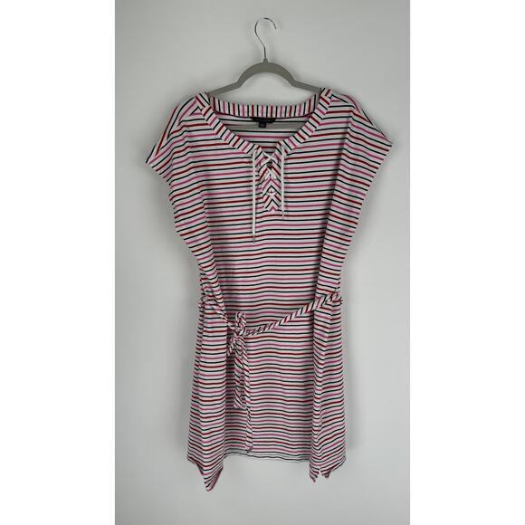 Tommy Hilfiger Womens Short Sleeve Striped Shift Dress Plus Size 2X Cotton Pink - Picture 1 of 9